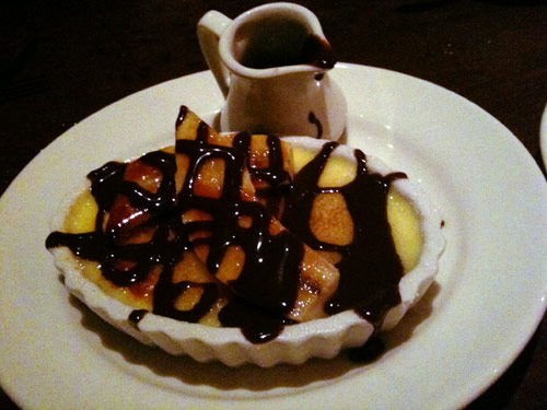 G Wheatley bluestove Banana Crème Brûlée with Chocolate Drizzle dessert